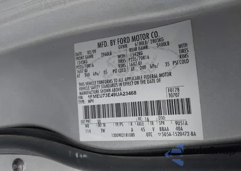 2009 Ford Explorer Xlt z USA, uszkodzony, nr VIN 1FMEU73E49UA23468